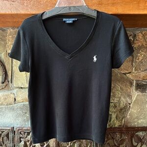 Ralph Lauren Black V-Neck Tee with Logo